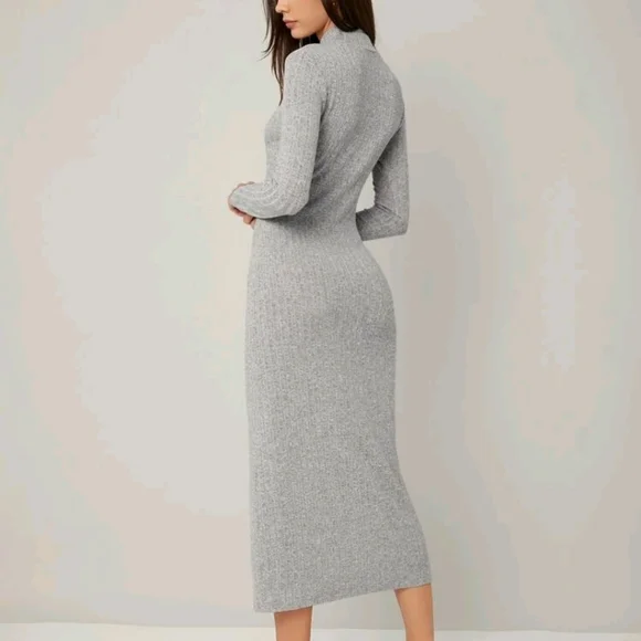 Mock neck ribbed knit bodycon dress - Picture 2 of 5